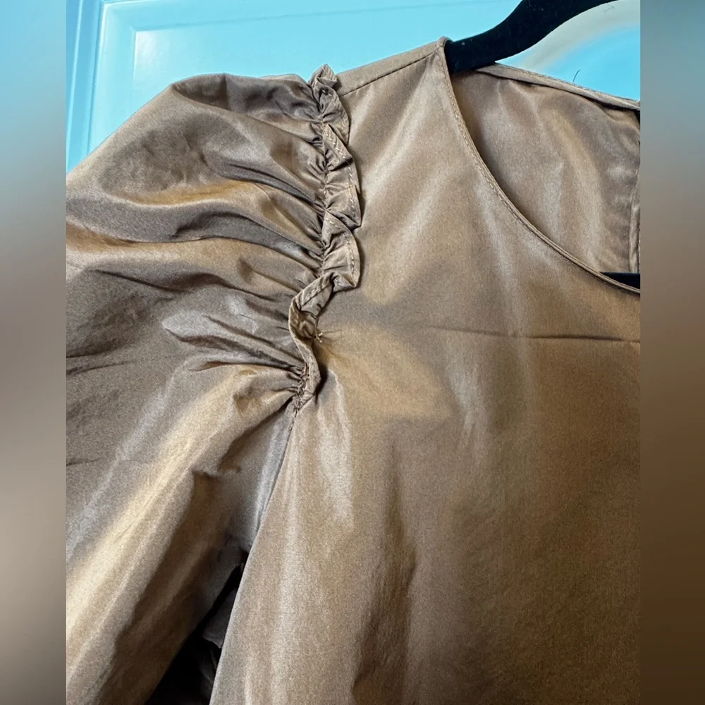 Zara Brown Midi Dress with Puff Sleeves - Picture 5 of 9